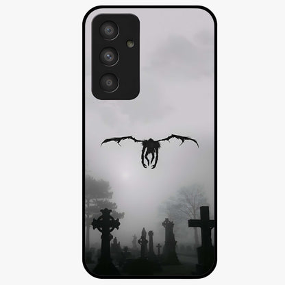 Graveyard Shadow Descent Glass Case showing flat back view with dark graveyard themed artwork and glossy glass finish.