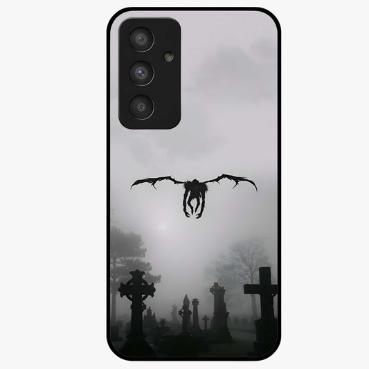 Graveyard Shadow Descent Glass Case showing flat back view with dark graveyard themed artwork and glossy glass finish.