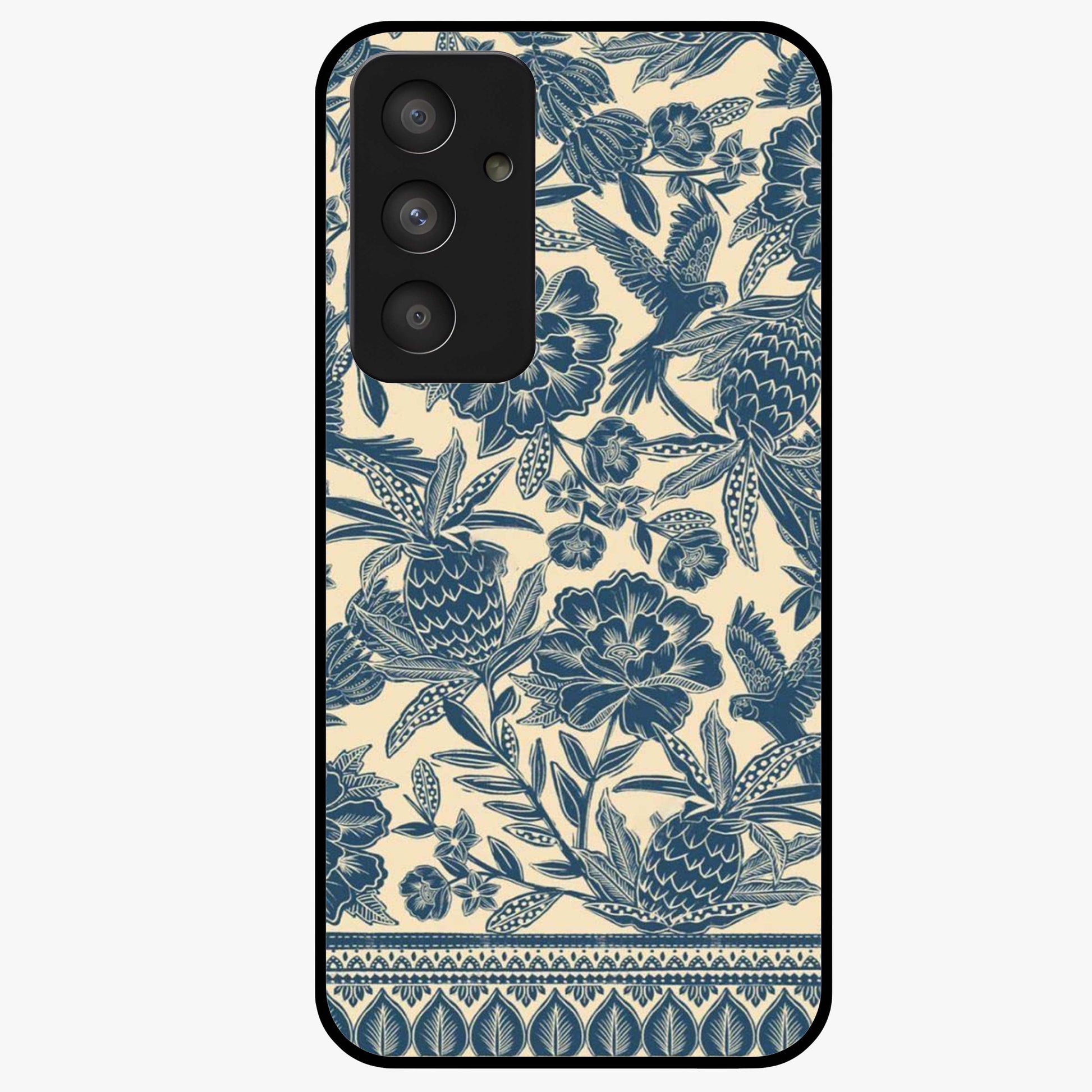 Heirloom Wild Bloom Glass Case showing flat back view with vintage inspired wild flower artwork and glossy glass finish.
