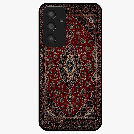 Heritage Carpet Royale Glass Case showing flat back view with ornate Persian carpet inspired pattern and glossy glass finish.