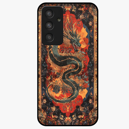 Inferno Dragon Soul Glass Case showing flat back view with fiery dragon artwork and glossy glass finish.