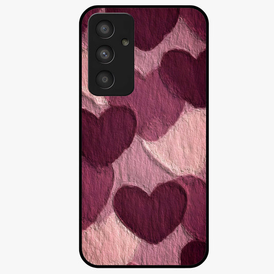 Layered Paper Hearts Glass Case showing flat back view with layered paper heart artwork and glossy glass finish.