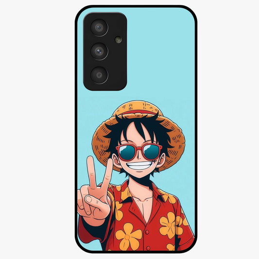 Luffy Summer Anime Vibe Glass Case showing flat back view with vibrant anime character artwork and glossy glass finish.