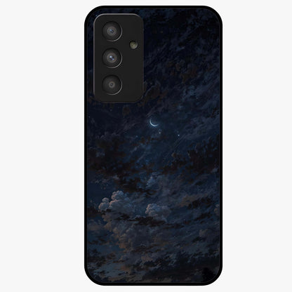 Lunar Veil Silence Glass Case showing flat back view with mystical moon veil artwork and glossy glass finish.