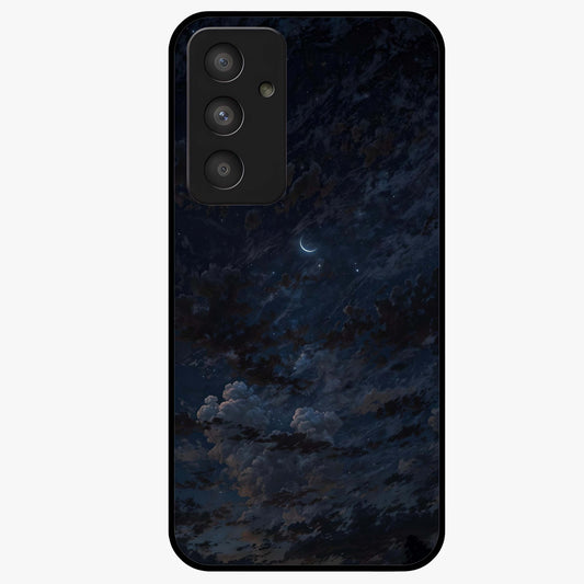 Lunar Veil Silence Glass Case showing flat back view with mystical moon veil artwork and glossy glass finish.