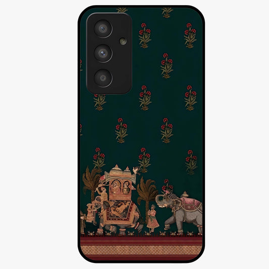 Macmerise Glass Case showing flat back view with stylish modern artwork and glossy glass finish.
