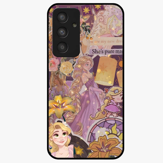 Magical Tangled Dream Glass Case showing flat back view with dreamy tangled artwork and glossy glass finish.