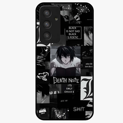 Midnight Chaos Mind Glass Case showing flat back view with abstract dark themed artwork and glossy glass finish.