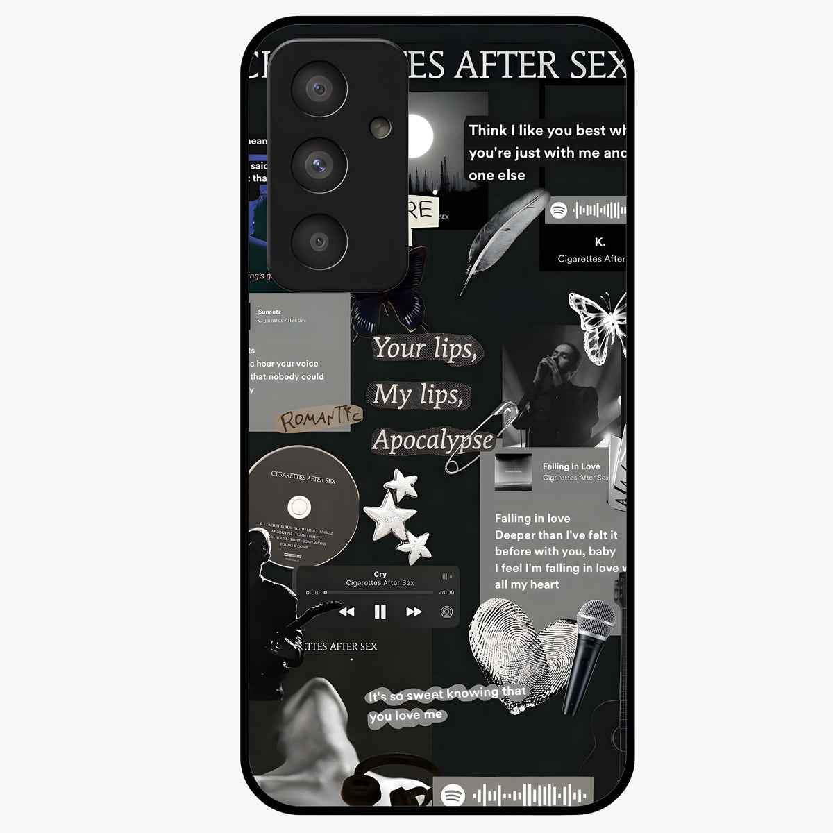 Midnight Love Echo Glass Case showing flat back view with romantic midnight themed artwork and glossy glass finish.