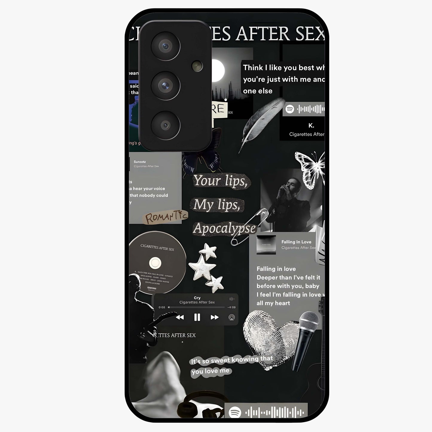 Midnight Love Echo Glass Case showing flat back view with romantic midnight themed artwork and glossy glass finish.