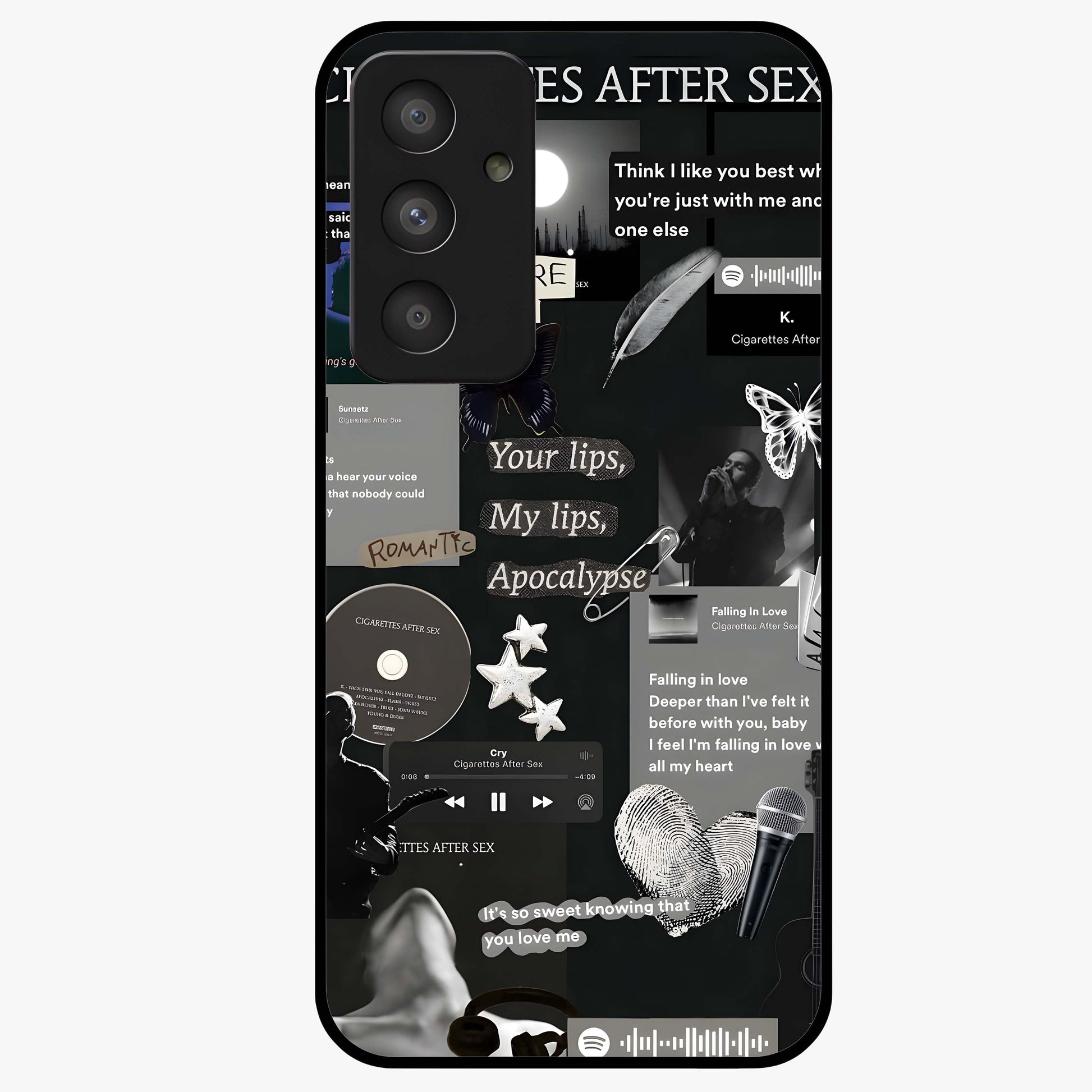 Midnight Love Echo Glass Case showing flat back view with romantic midnight themed artwork and glossy glass finish.