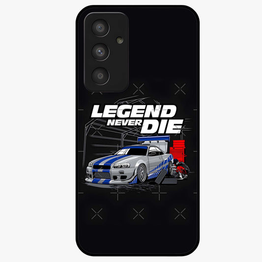 Midnight Racing Legacy Glass Case showing flat back view with sleek racing inspired artwork and glossy glass finish.
