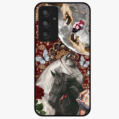 Moonlit Royal Stallion Glass Case showing flat back view with majestic horse under moonlight artwork and glossy glass finish.