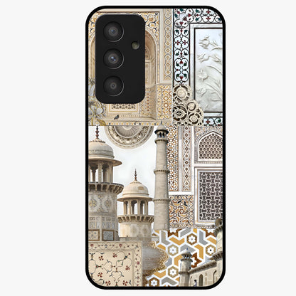 Mughal Marble Legacy Glass Case showing flat back view with intricate Mughal inspired marble pattern and glossy glass finish.