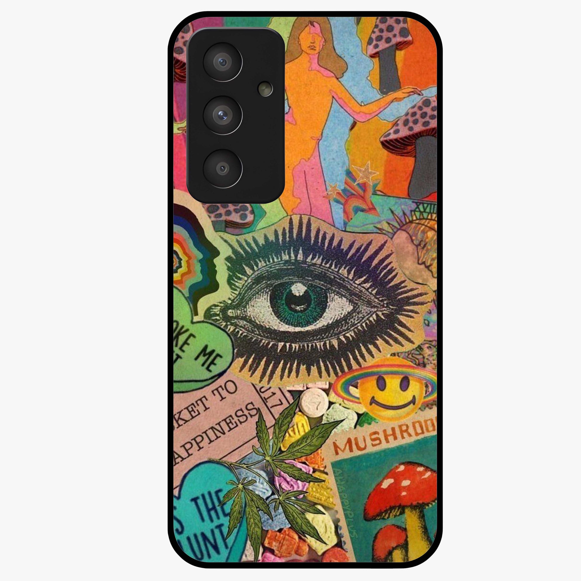 Mystic Eye Wonderland Glass Case showing flat back view with mystical eye themed artwork and glossy glass finish.