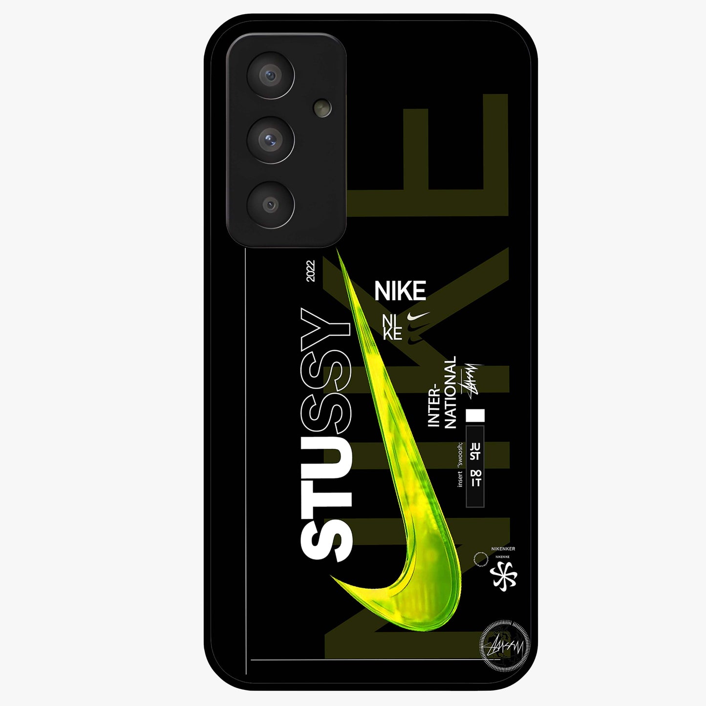 Neon Street Edition Glass Case showing flat back view with neon street style artwork and glossy glass finish.