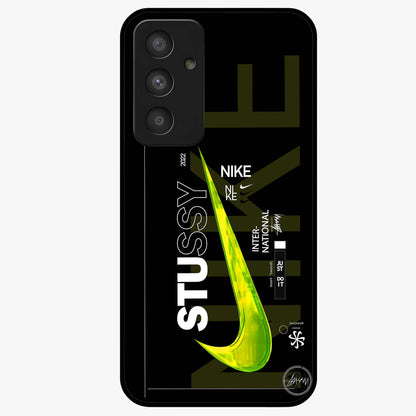 Neon Street Edition Glass Case showing flat back view with neon street style artwork and glossy glass finish.