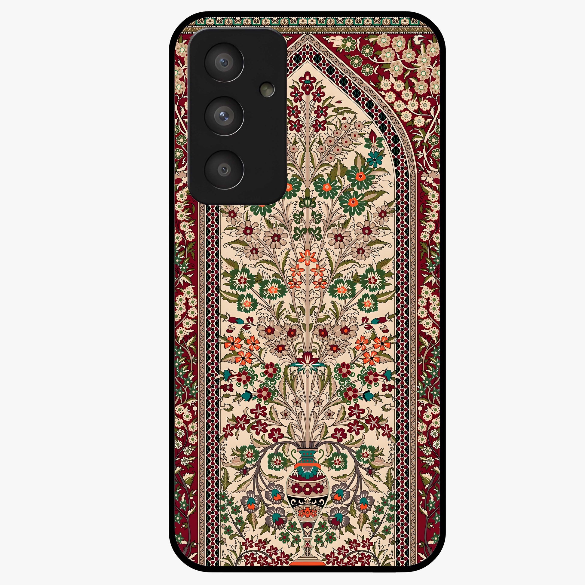 Persian Inspired Glass Case showing flat back view with ornate Persian style pattern artwork and glossy glass finish.