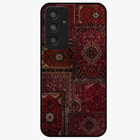 Persian Velvet Tale Glass Case showing flat back view with luxurious Persian velvet pattern artwork and glossy glass finish.