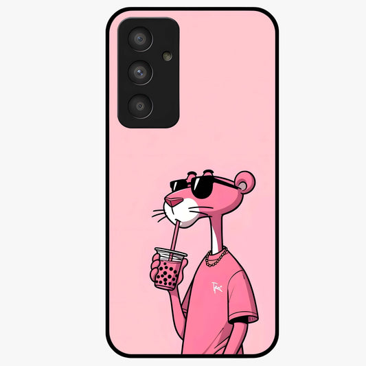 Pink Panther Glass Case showing flat back view with iconic pink panther artwork and glossy glass finish.
