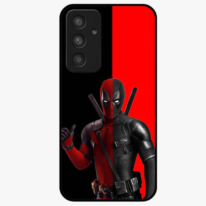 Red & Black Deadpool Theme Glass Case showing flat back view with bold comic inspired artwork and glossy glass finish.