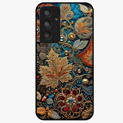 Royal Jewel Garden Glass Case showing flat back view with decorative floral garden artwork and glossy glass finish.