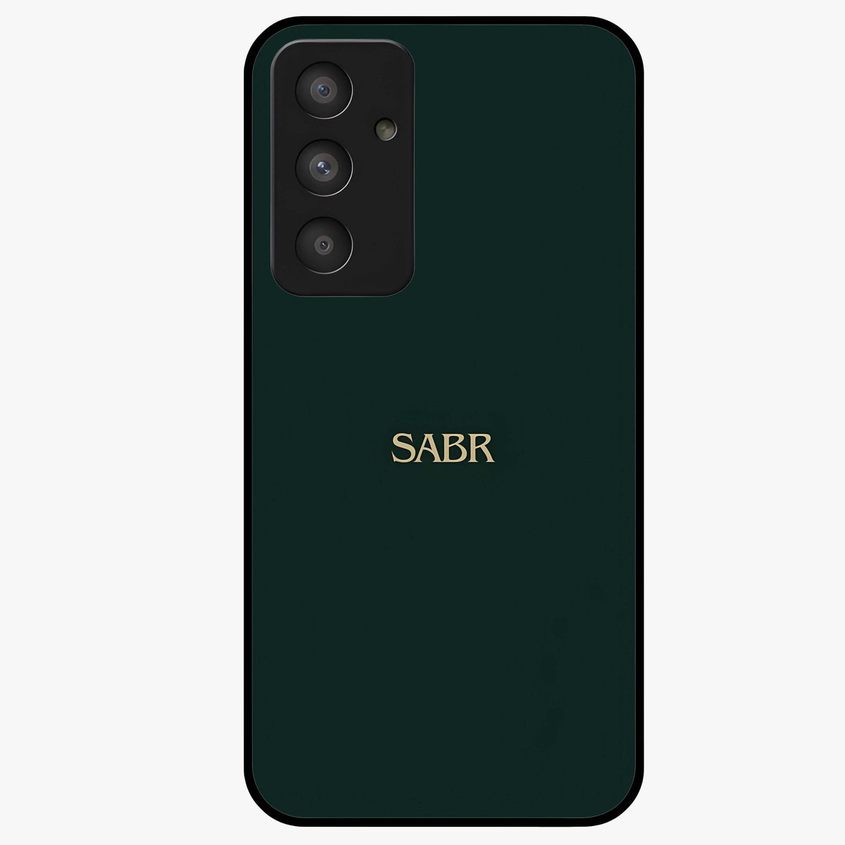Sabr Minimal Patience Glass Case showing flat back view with minimalist typography artwork and glossy glass finish.