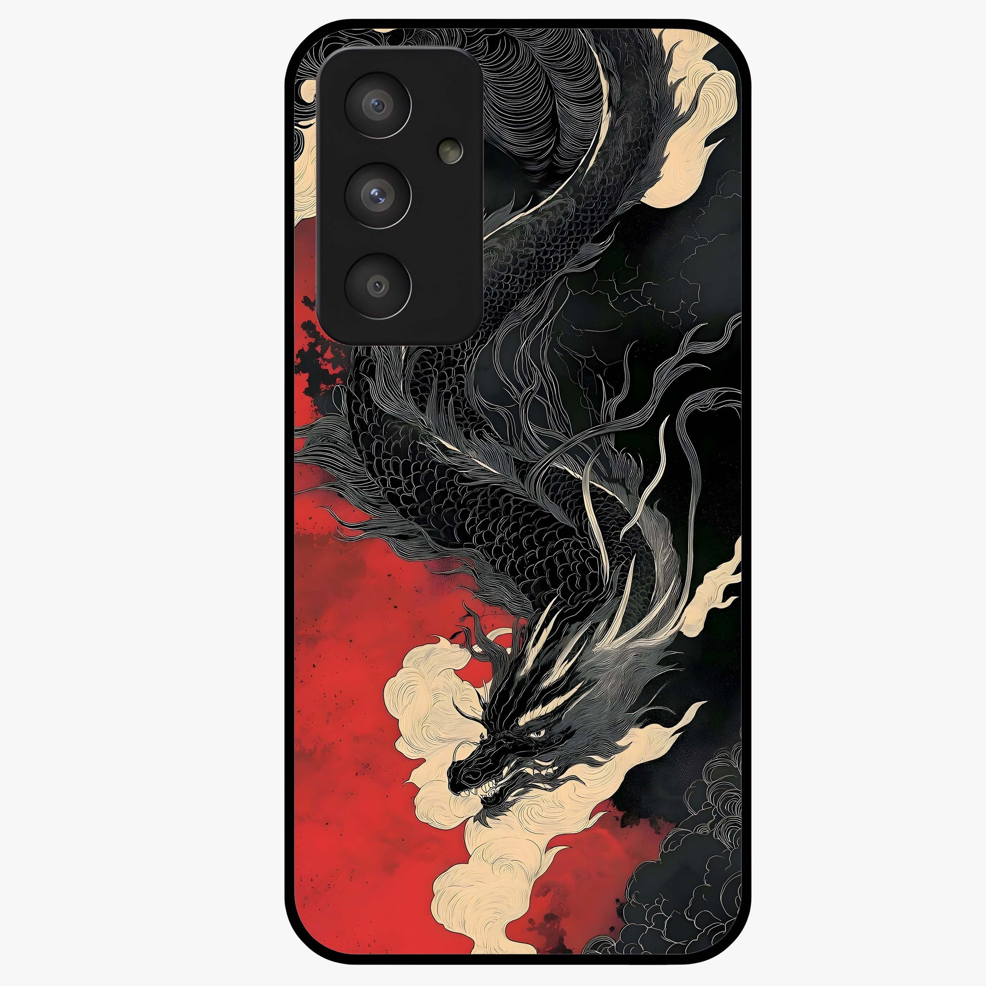 Shadow Dragon Fury Glass Case showing flat back view with fierce dragon artwork and glossy glass finish.