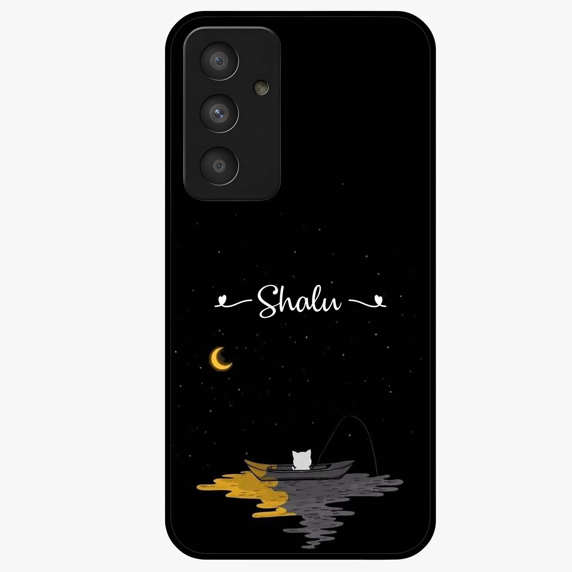 Silent Night Row Glass Case showing flat back view with calm night themed artwork and glossy glass finish.
