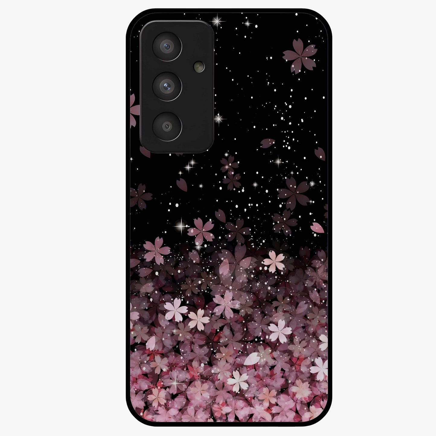 Small Starry Flowers Glass Case showing flat back view with delicate starry floral artwork and glossy glass finish.