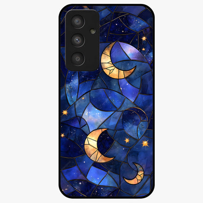 Starlit Sky Tapestry Glass Case showing flat back view with decorative starry sky tapestry artwork and glossy glass finish.