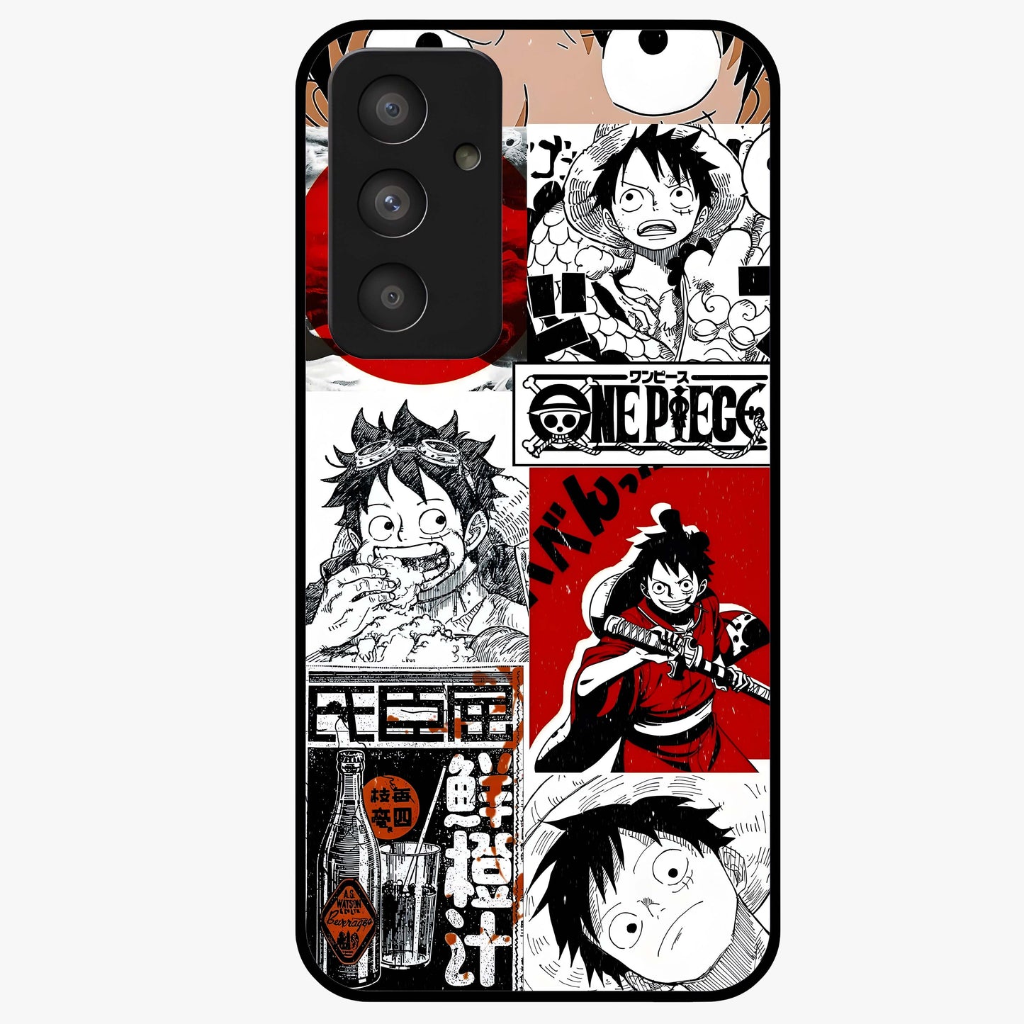 Strawhat Chaos Panels Glass Case showing flat back view with anime inspired chaos panel artwork and glossy glass finish.