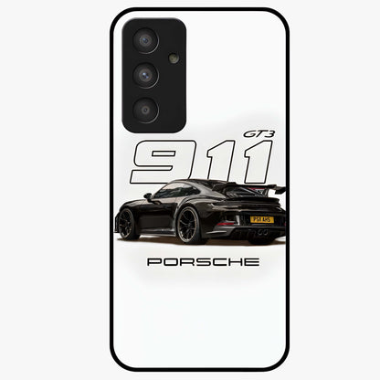 Turbo Legacy Icon Glass Case showing flat back view with iconic sports car inspired artwork and glossy glass finish.