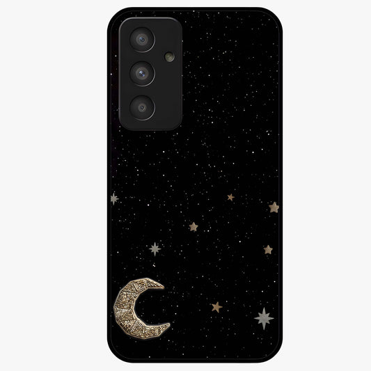 Twinkle Star With Half Moon Glass Case showing flat back view with star and half moon artwork and glossy glass finish.