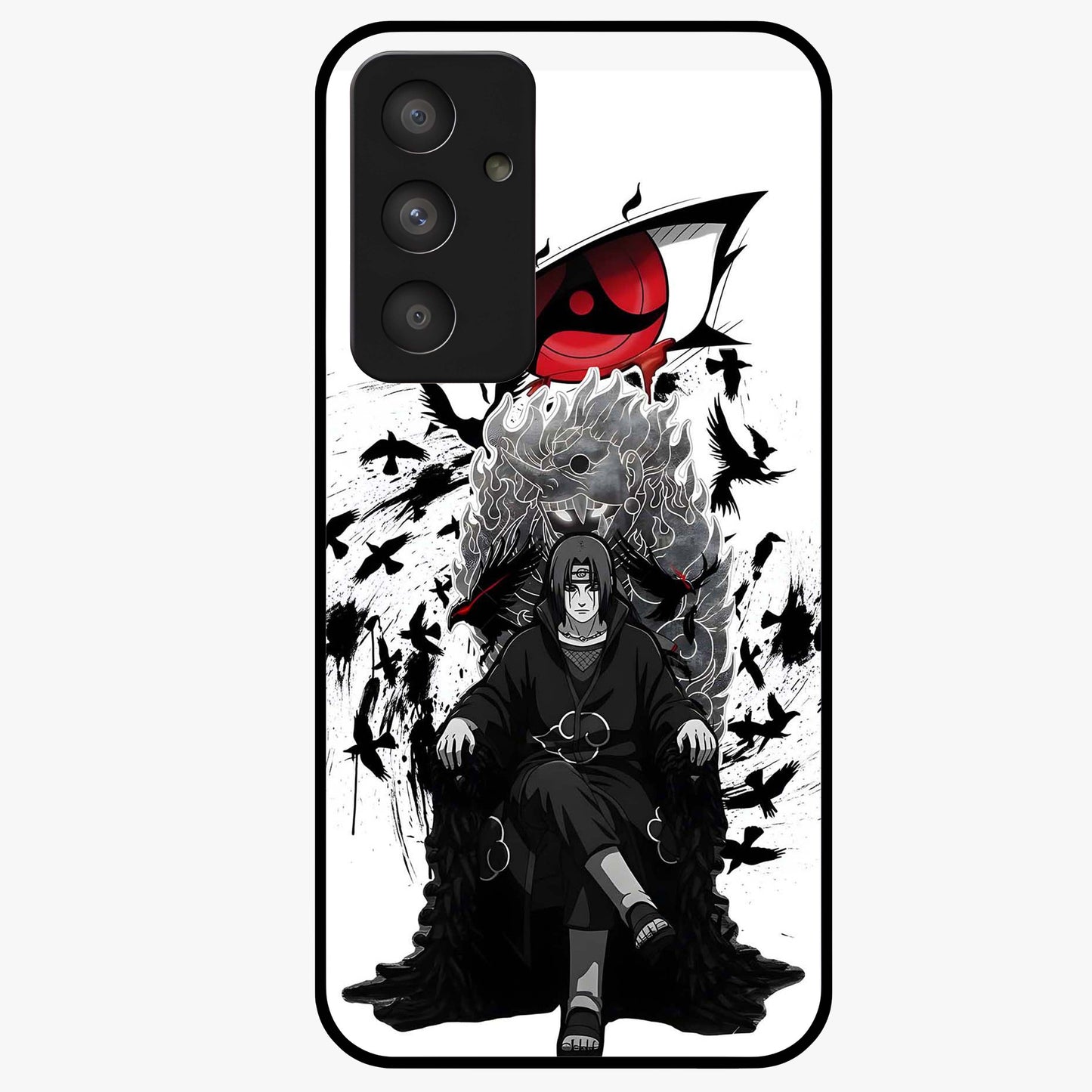 Uchiha Shadow Throne Glass Case showing flat back view with cosmic underwater themed artwork and glossy glass finish.