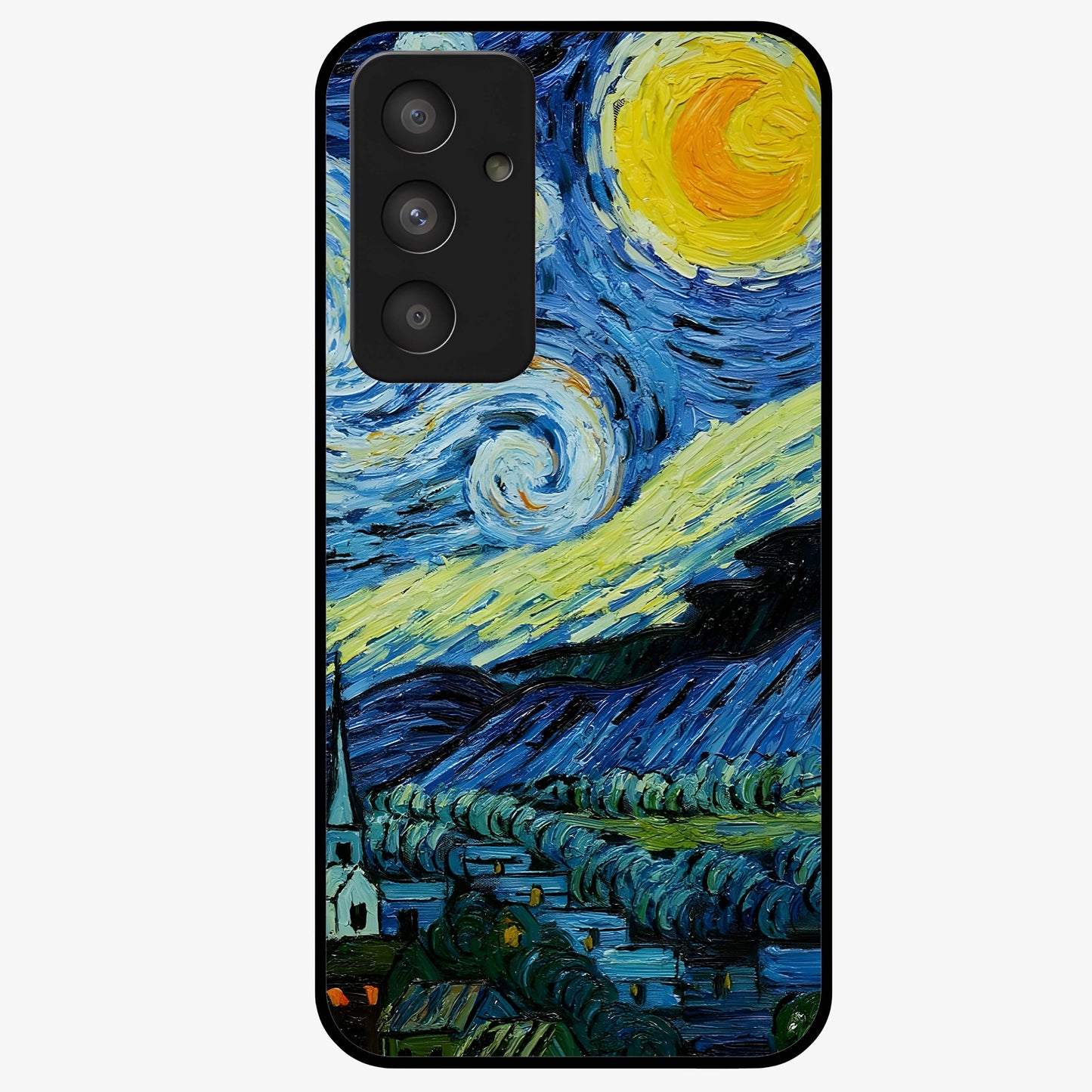 Van Gogh Art Glass Case showing flat back view with classic painterly artwork inspired by Van Gogh style and glossy glass finish.
