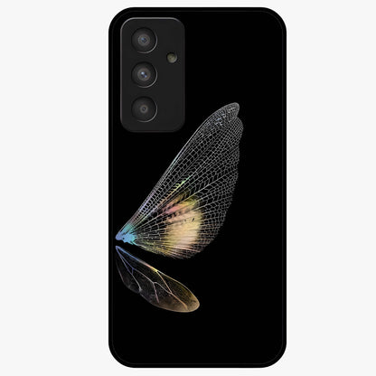 Whispers Of Wings Glass Case showing flat back view with graceful wing inspired artwork and glossy glass finish.