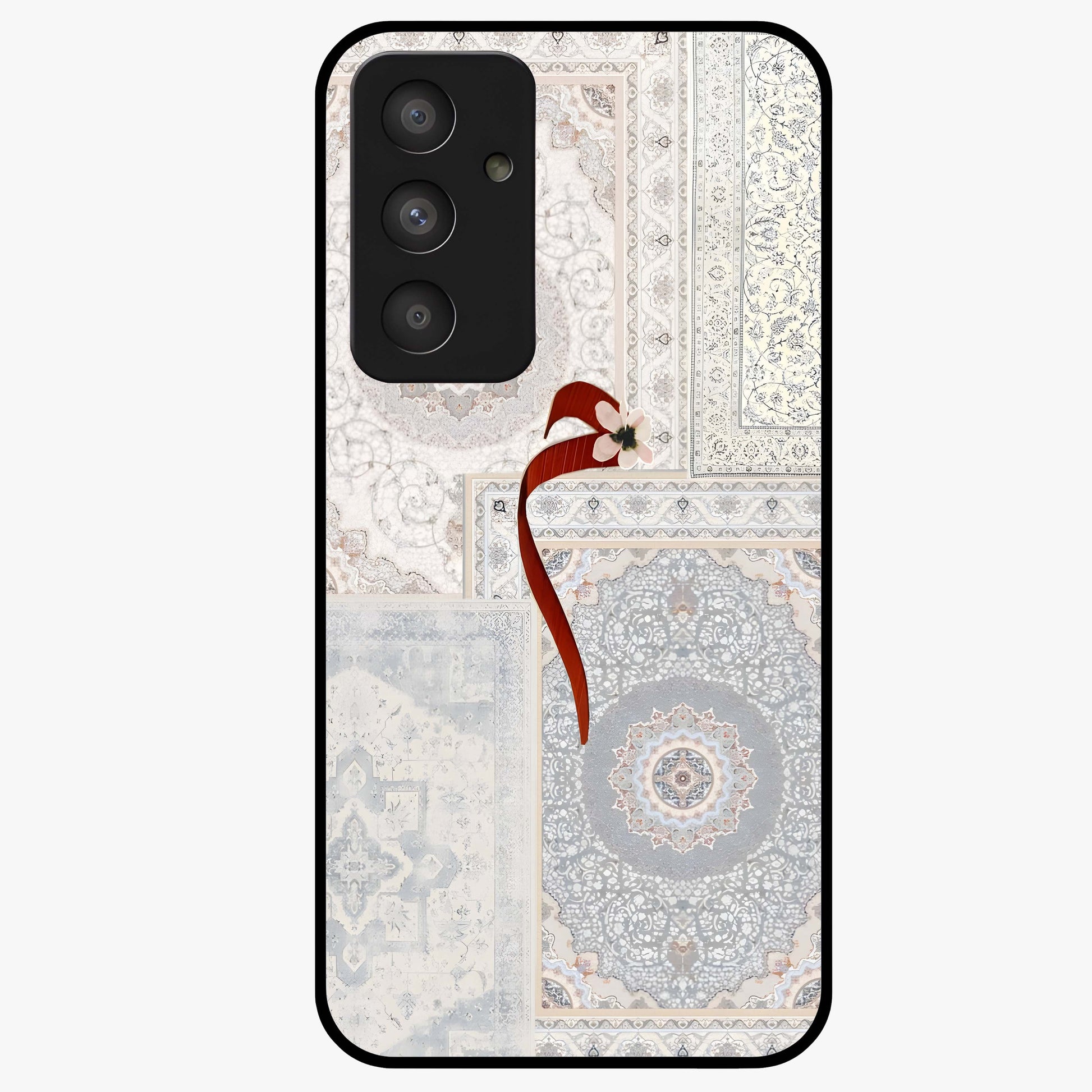 White Aesthetic Bow Glass Case showing flat back view with minimal bow artwork and glossy glass finish.