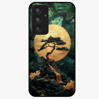 Zen Moon Rise Glass Case showing flat back view with calm moonrise artwork and glossy glass finish.