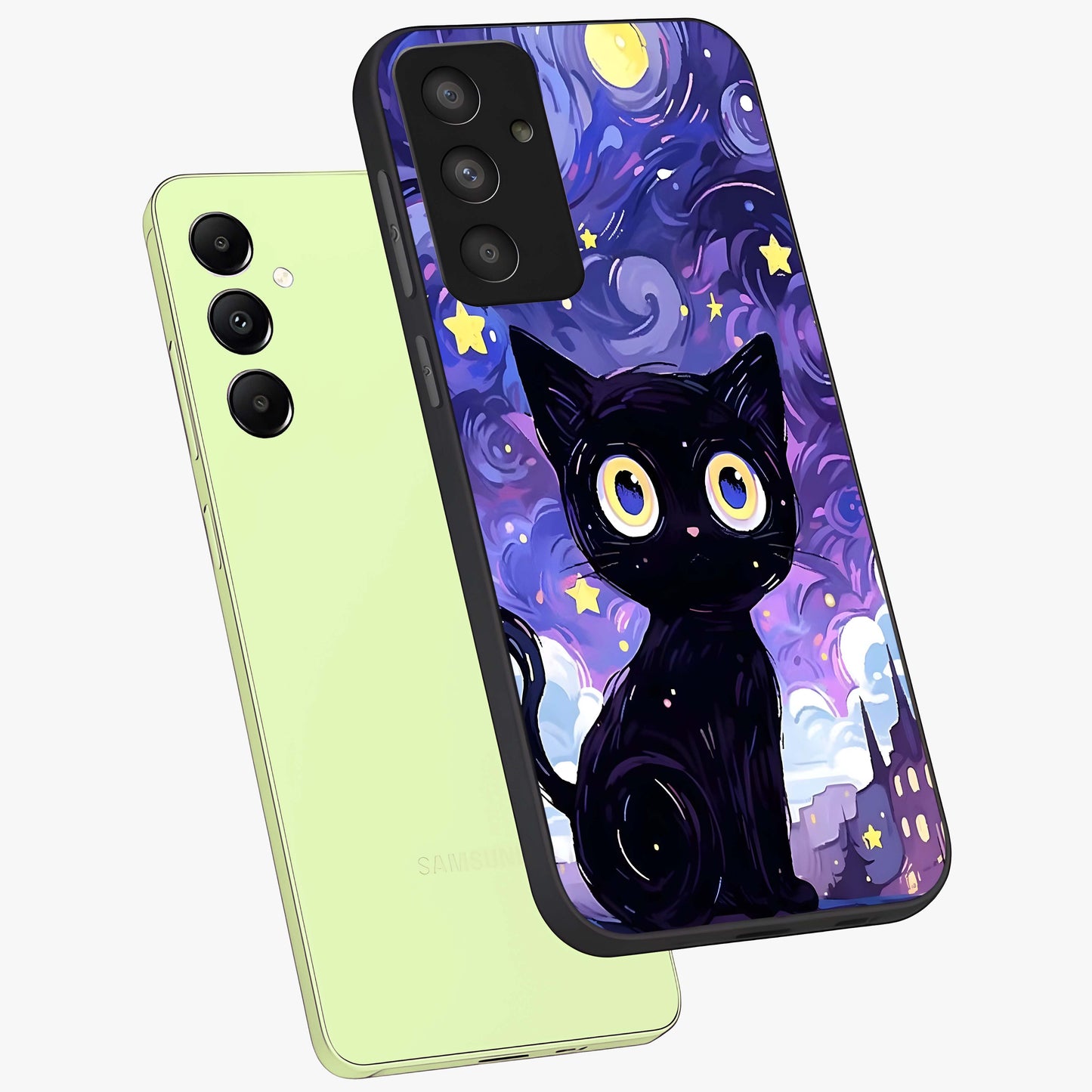 Abstract Cat Art Glass Case displayed in angled mockup highlighting modern abstract cat artwork and sleek glass surface.