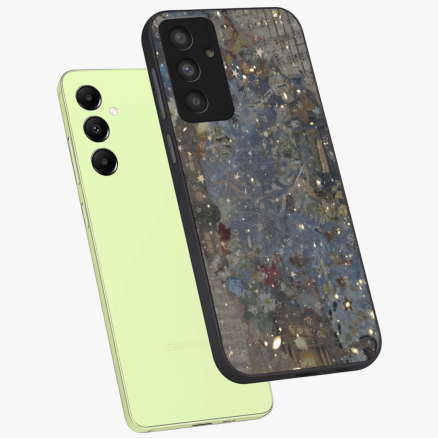Aesthetic Astrolophia Glass Case displayed in angled mockup highlighting artistic aesthetic elements and smooth glass surface.