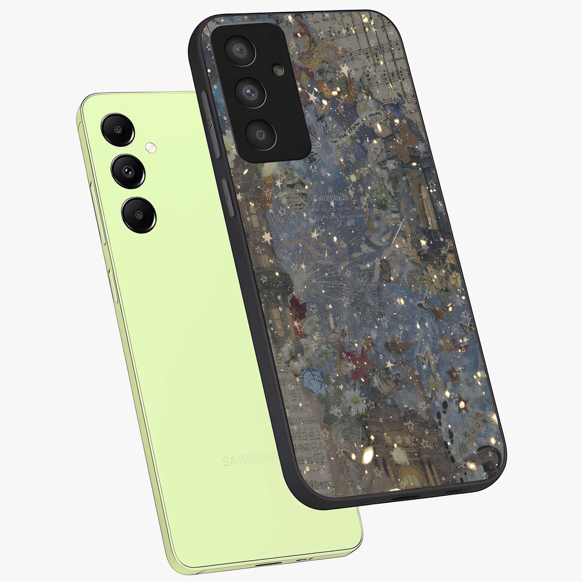 Aesthetic Astrolophia Glass Case displayed in angled mockup highlighting artistic aesthetic elements and smooth glass surface.