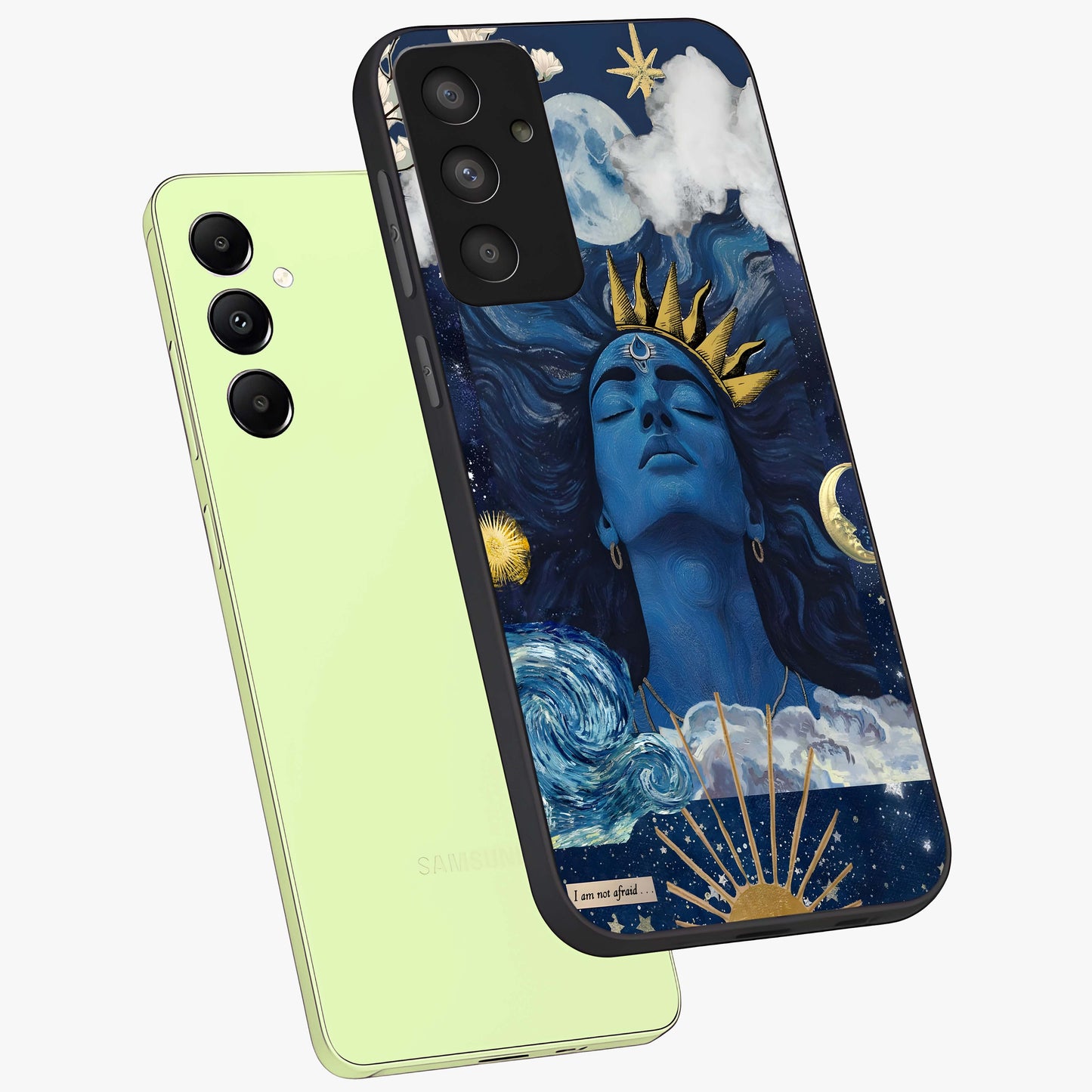 Aesthetic Lord Shiva Glass Case displayed in angled mockup highlighting spiritual Shiva illustration and sacred aesthetic design.