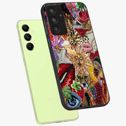 Beaded Fashion Jungle Glass Case displayed in angled mockup highlighting colorful fashion bead design and artistic pattern.