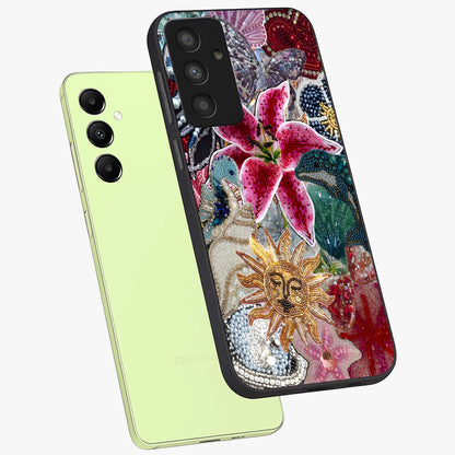 Beaded Garden Fantasy Glass Case displayed in angled mockup highlighting fantasy inspired floral bead pattern.