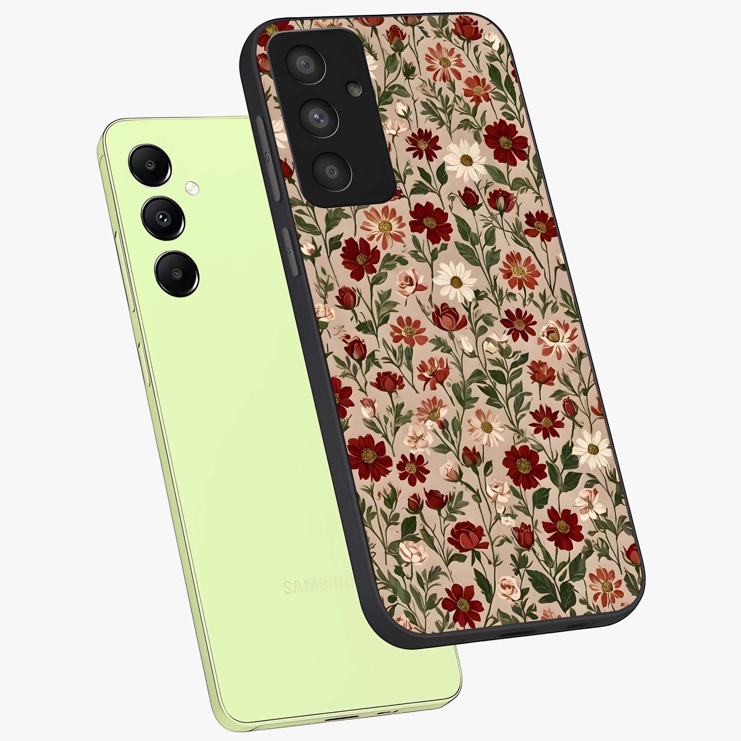 Biege Flower With Leaf Glass Case displayed in angled mockup highlighting minimal floral leaf design and elegant aesthetic.