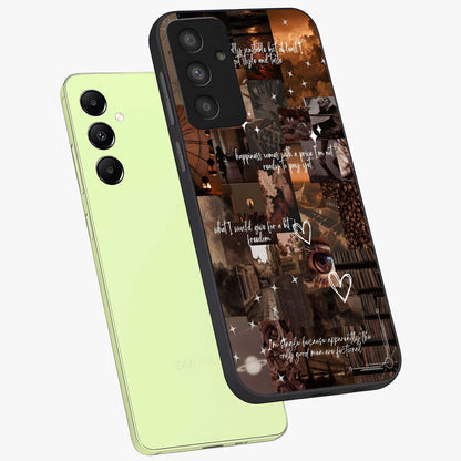 Bittersweet Aesthetic Chaos Glass Case displayed in angled mockup highlighting expressive abstract artwork and edgy aesthetic theme.