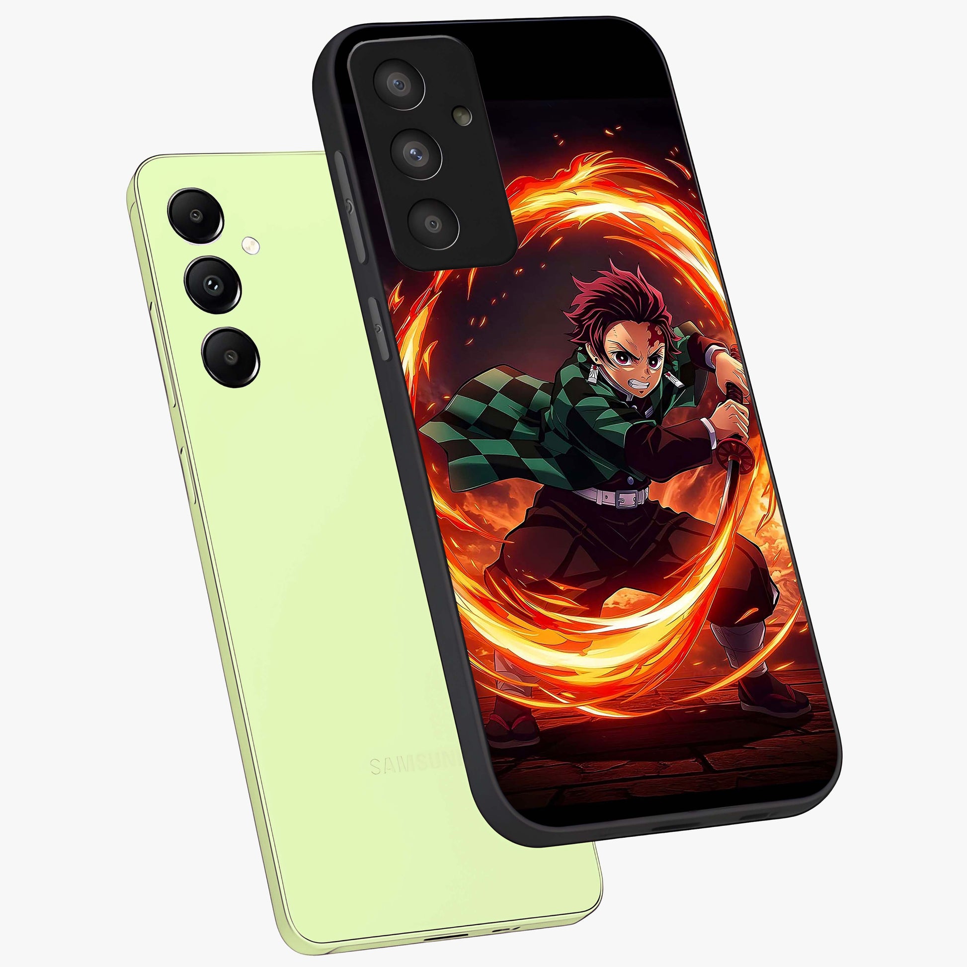 Blazing Sword Resolve Glass Case displayed in angled mockup highlighting powerful sword illustration and bold fantasy theme.