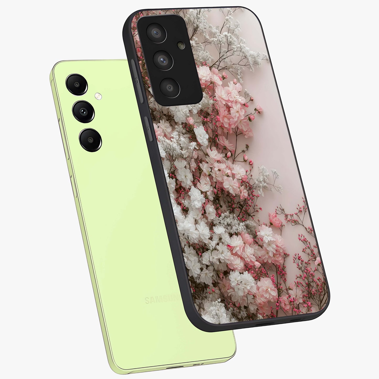 Blush Blossom Cloud Glass Case displayed in angled mockup highlighting soft cloud and blossom design with pastel aesthetic.