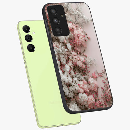 Blush Blossom Cloud Glass Case displayed in angled mockup highlighting soft cloud and blossom design with pastel aesthetic.